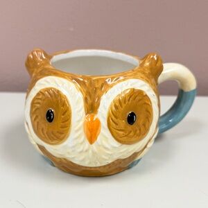 Earthenware Hand Painted 10 oz Adorable 3-D Brown & Blue Owl Ceramic Coffee Mug